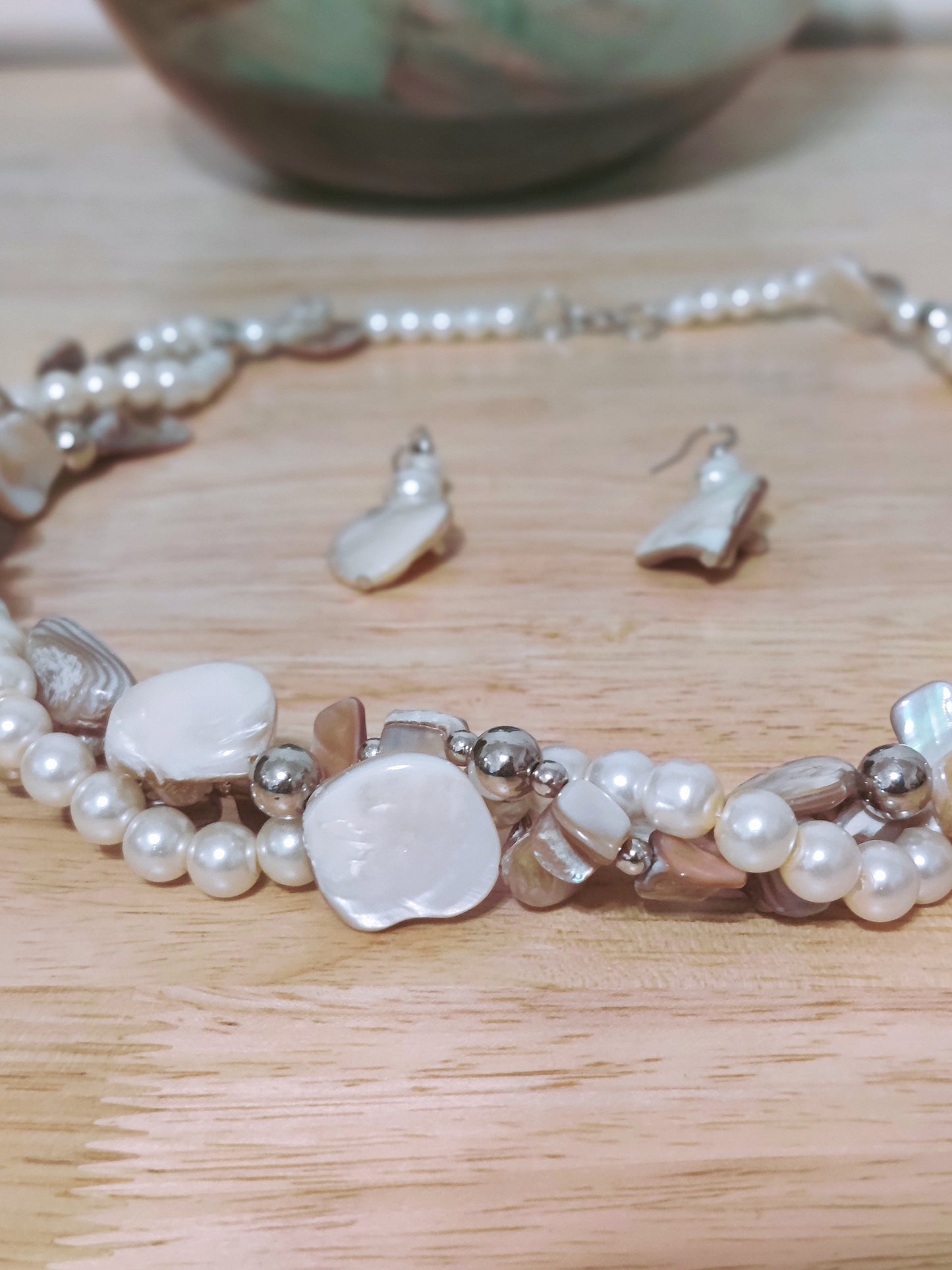 Ariel and the Sea Blue-Gray Seed Beaded Necklace & Earrings